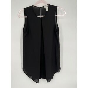 H&M Sleeveless Blouse Black Flowy Pleated Casual Top Size 4